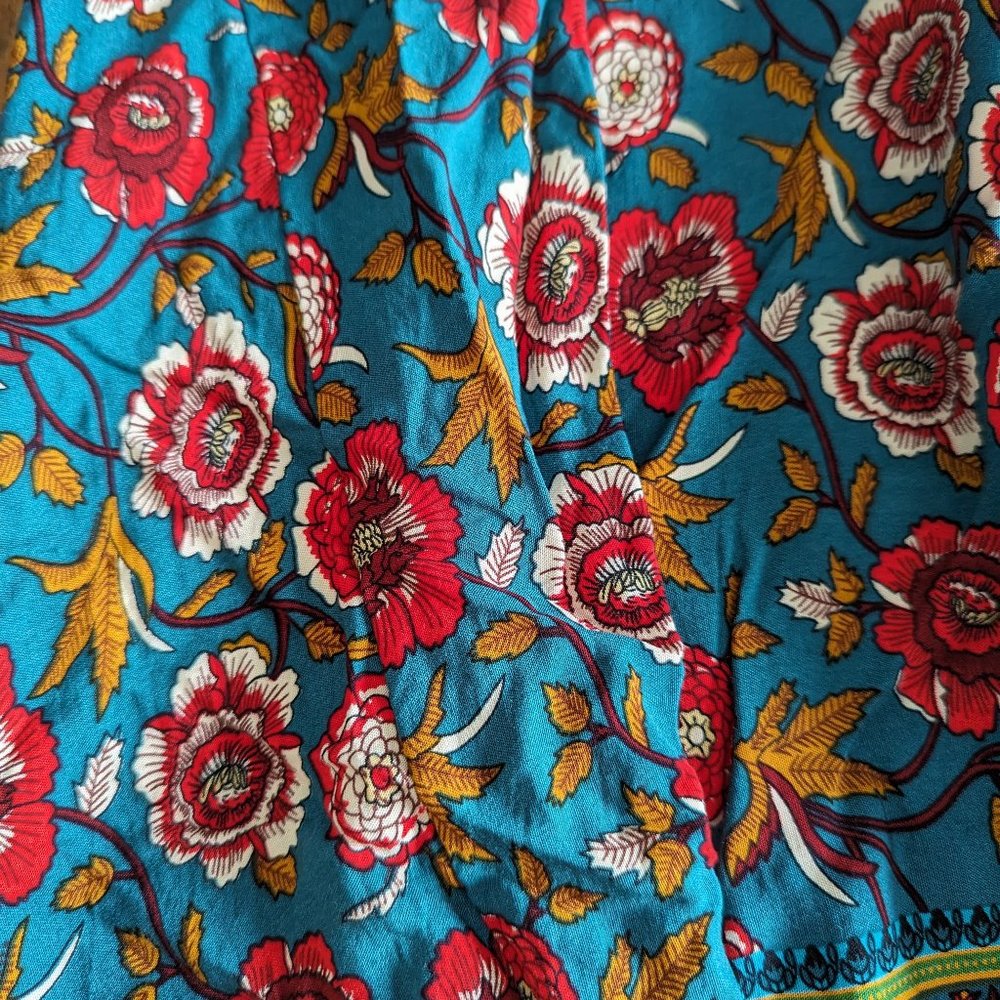 Women's XXL 100% Cotton Colorful Long Sleeved Boho Floral Dress with Tassels - Picture 6 of 6